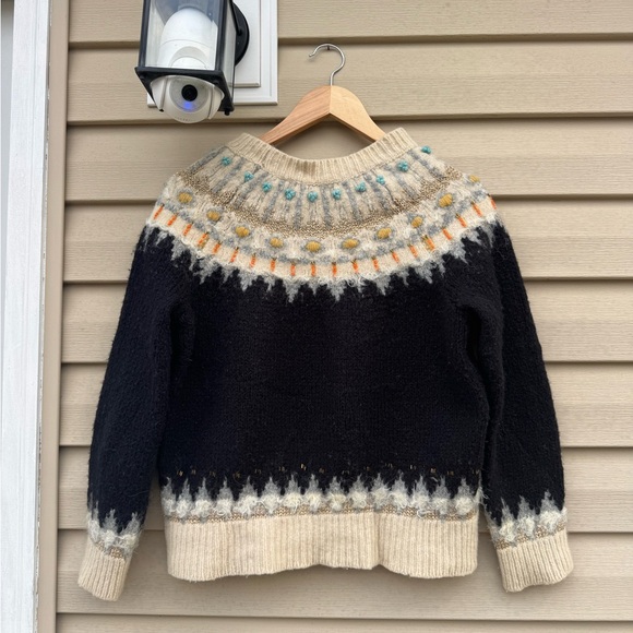 Anthropologie Sleeping on Snow beaded Fair Isle wool blend pullover - Picture 2 of 7